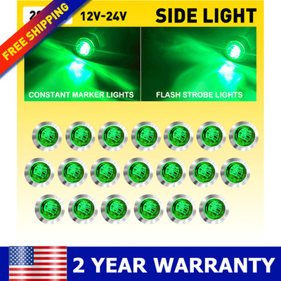 20x 3/4'' Green 12-24V Strobe Steady Emergency Warning Marker Flashing Lamp Parts