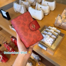 NWT Coach Medium Corner Zip Wallet In Signature Canvas CW786 IM/CRIMSON
