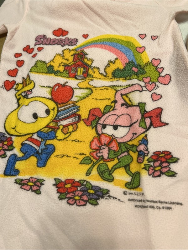 Vintage Snorks 4T Pink Pajama Gown Cartoon TV Show Allstar & Casey Smurfs Era