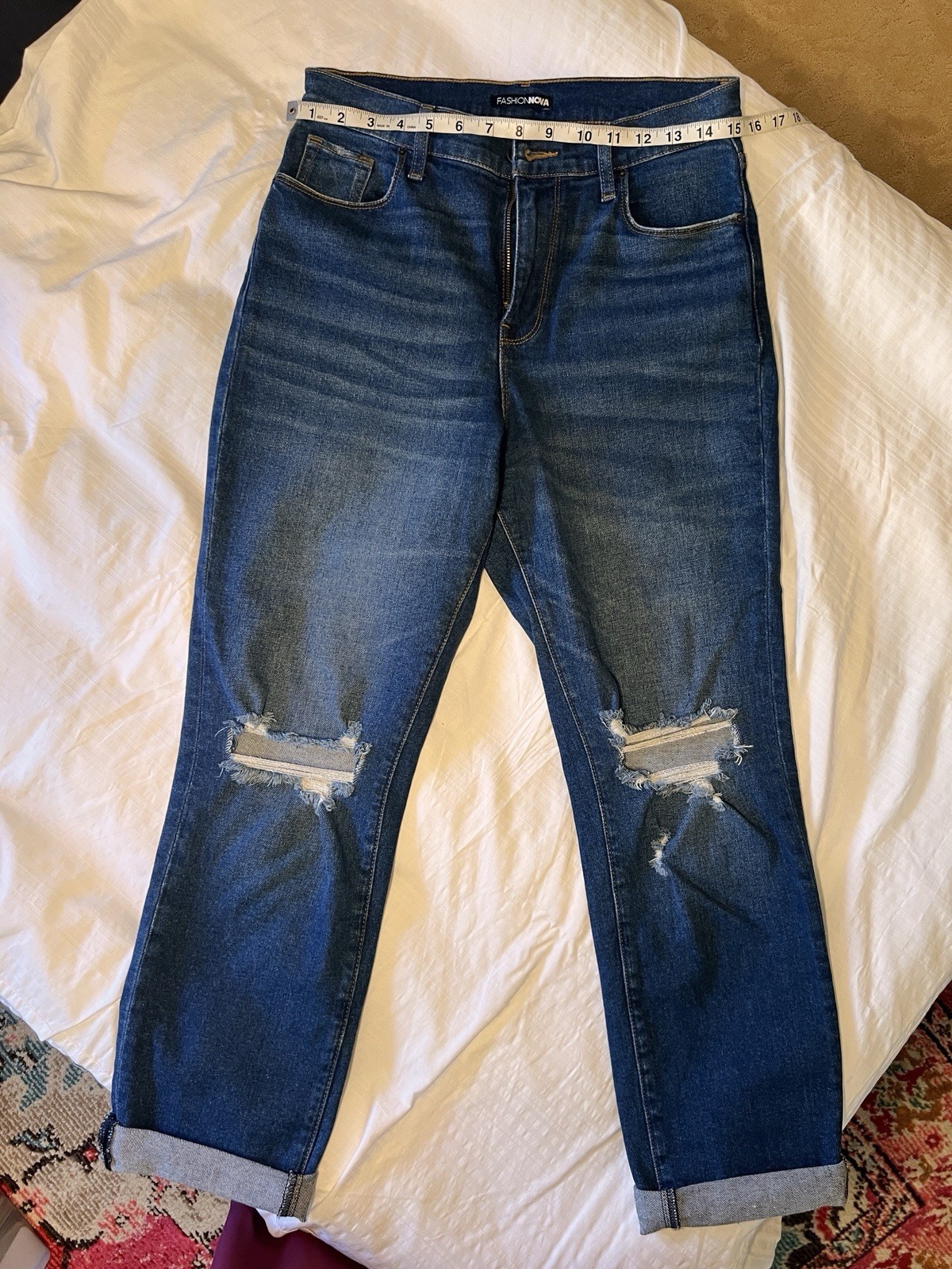 Fashion Nova Women's Dark Wash Blue Distressed Skinny Jeans, Size 9 Denim
