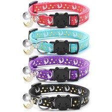 4 PCS Breakaway Cat Collars with Bell Moons Stars,Kitten Collar and Adjustable w
