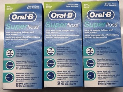 Oral-B Super Floss Pre-Cut Strands Dental Floss, Mint, 50 Count (3 Packs Of 50)