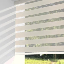 Cordless Zebra Blinds – Light Filtering Dual-Layer Window Shades for Privacy (Cr