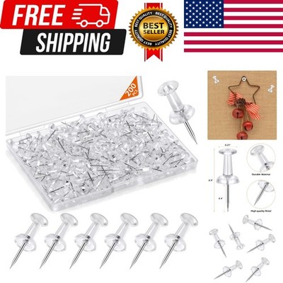 200 Pcs Push Pins Tacks, Thumb Tacks for Wall, Clear Plastic Head, Steel Point,