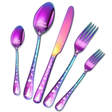 20-Piece Rainbow Silverware Set, Stainless Steel Flatware Set for 4, Tablewar...