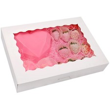 20 PCS 14x10x2.5 inch White Bakery Boxes with Window for Cookies Donuts Pies