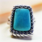 Size 7, Vintage sterling 925 silver statement band ring with turquoise cable