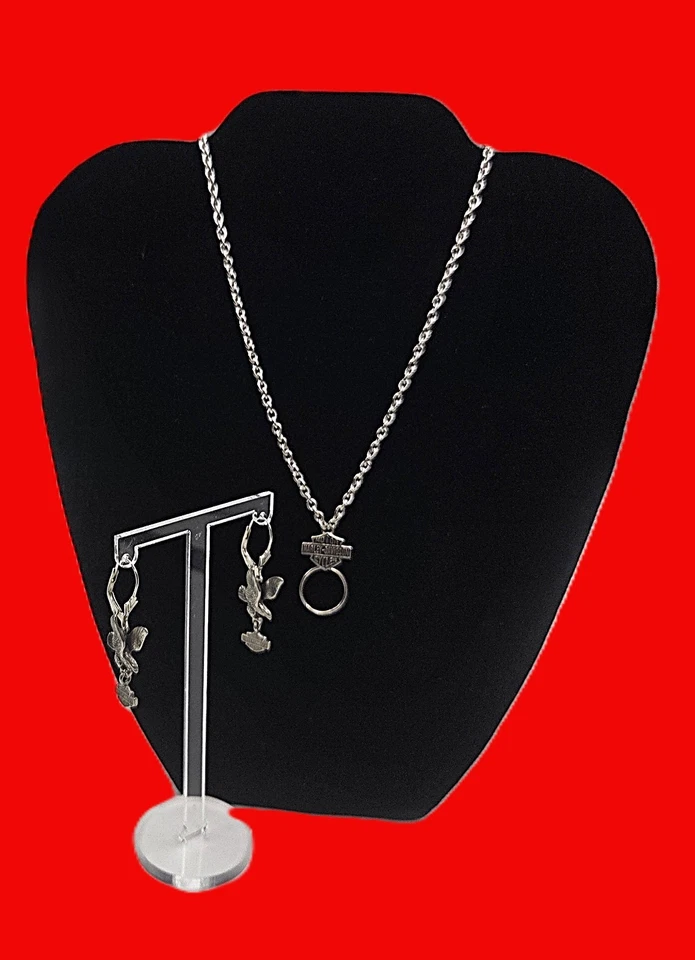 Vntg Retired Harley Davidson .925 Silver Charm Necklace And .925 Eagle Earrings - Image 2 of 4
