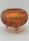 FENTON 4.5" Tall Marigold Carnival Glass GARLAND Pattern Ribbon & Bow Rose Bowl