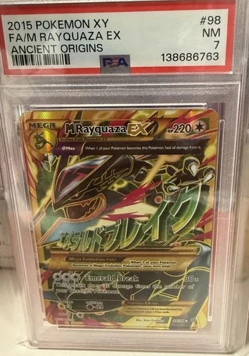Pokémon M Rayquaza EX Full Art Holo Ultra Rare 98/98 XY Ancient Origins PSA 7