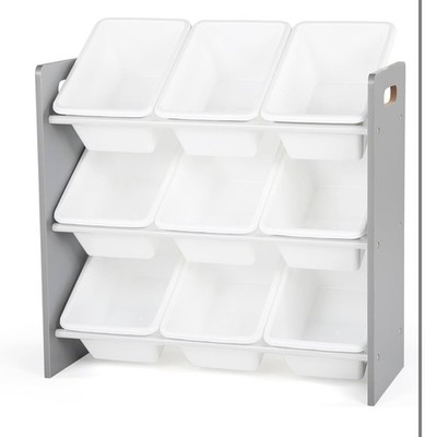 Toy Storage Organizer with 9 Removable Storage Bins for Kids Playroom, 3-Tier To