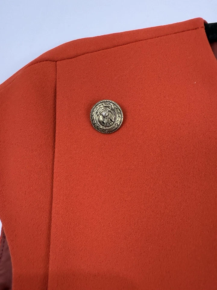 Vintage Carla Zampatti Dress 10AU US6 Red Sleeveless Gold Button Midi Evening - image 4 of 4