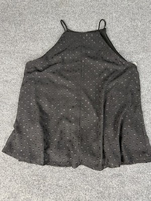 moa moa Women's Black Polka Dot Halter Spaghetti Strap Lined Cami Tank M