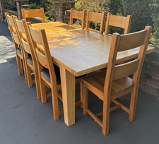 Large Extending Light Oak Dining Table And 8 Dining Chairs