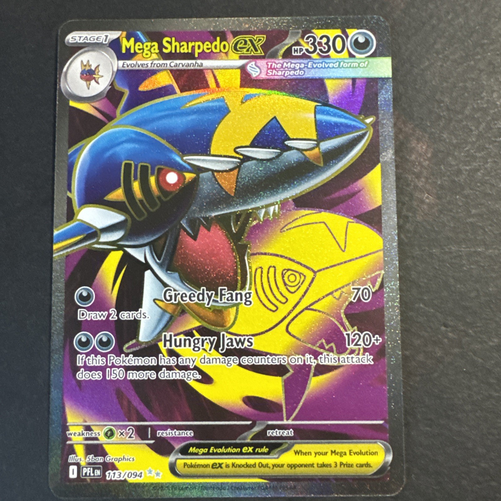 Mega Sharpedo ex 113/094 Me02: Phantasmal Flames W/ Ink Print Error