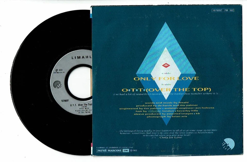 LIMAHL Vinyle 45T 7" SP ONLY FOR LOVE - O.T.T. (Over The Top) PATHE EMI 1078097 - Photo 2/2