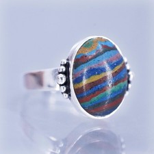 Size 8.75, vintage Sterling 925 silver handmade ring with landscape agate