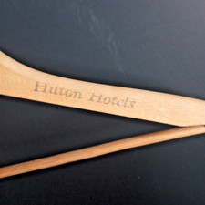 Vintage Wooden Hanger Hilton Hotels Around The World Advertising Clothes Hanger