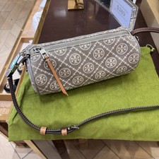 NWT Tory Burch T Monogram Cylinder Shoulder Crossbody Bag Gray Jacquard 178212