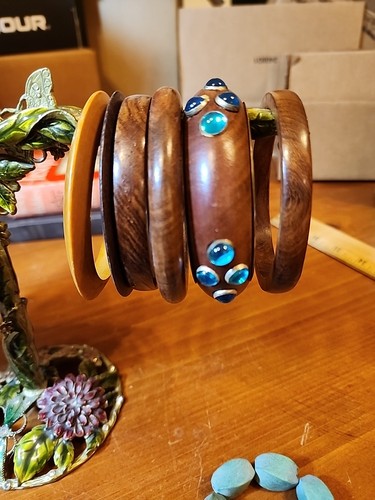 15 Armbänder Armreif Vintage zu Mod Unikate Holztöne Perlen usw. - Bild 3 von 15