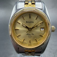 Bulova Marine Star Watch Women 24mm Gold Dial Two Tone Date Round New Battery MY