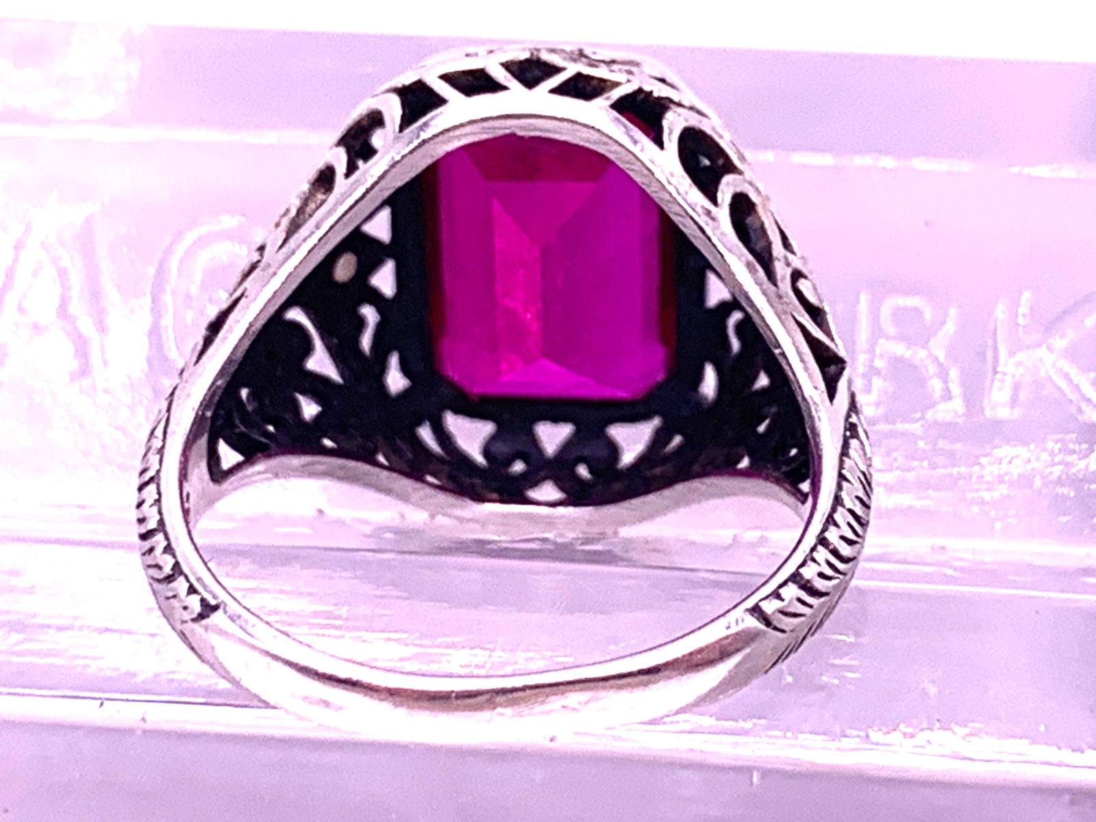 Vintage Sterling Silver large Ruby ring with seed… - image 4