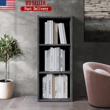 3-Cube Bookcase Storage Unit Engineered Wood Organizer Living Room Office Grey
