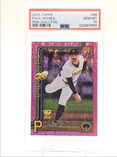 PAUL SKENES 2025 TOPPS SERIES ONE GOLD CUP PINK HOLO FOIL PSA 10 Q0004