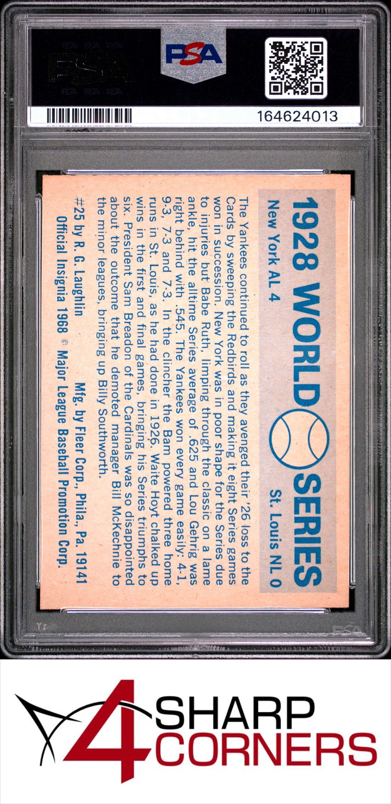 1970 FLEER WORLD SERIES BLUE BACK #25 BABE RUTH-LOU GEHRIG 1928 POP 7 PSA 9 view 2