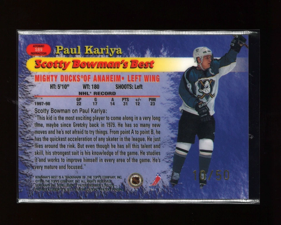 Paul Kariya 1998-99 Bowman's Best #SB9 Scotty Bowman's Best Atomic Refractor /50 - Image 2 of 2