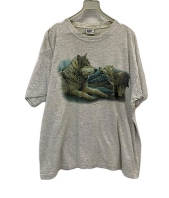 Vtg 90s Wolf Nature Graphic T-Shirt Gray Heather Medium Daniel Smith Impulse#230