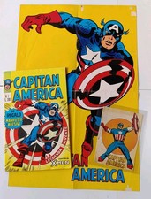 CAPITAN AMERICA corno N.1 LA LEGGENDA VIVENTE originale 1973 MANIFESTO + ADESIVO