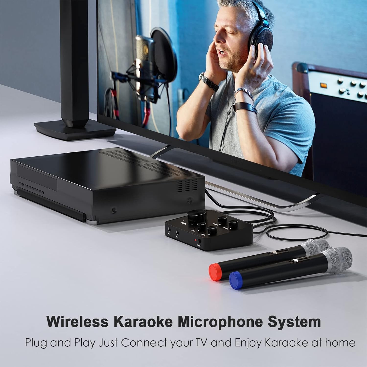 Rybozen Wireless Microphone Karaoke Mixer System, Dual Wireless Microphones