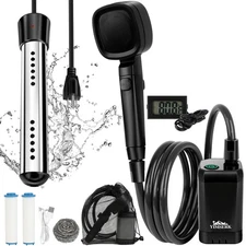 6000mAh Portable Camping Shower 2000W Water Heater Rechargeable Outdoor Pump