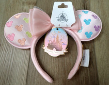 NEW DISNEY STONEY CLOVER LANE PINK MICKEY MINNIE EARS HAT BOW RAINBOW HEADBAND