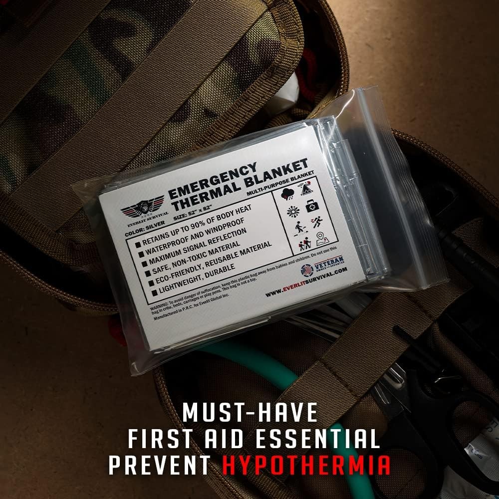 EVERLIT Survival Emergency Mylar Thermal Blankets -Space 4 Pack, Silver 