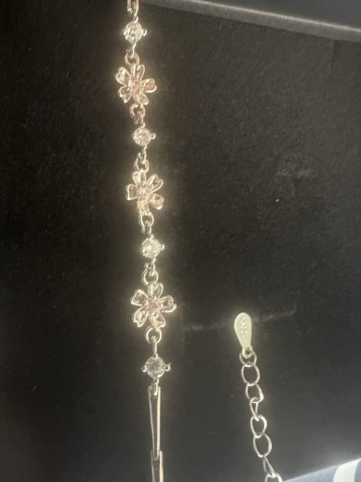 925 Sterling Silver Stamped Synthetic Zircon Cherry Blossom Bracelet