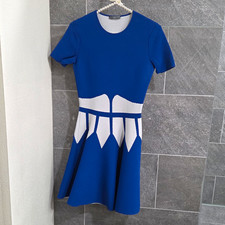 Alexander McQueen Blue/White Colorblock Knit Fit & Flare Dress M Stretch
