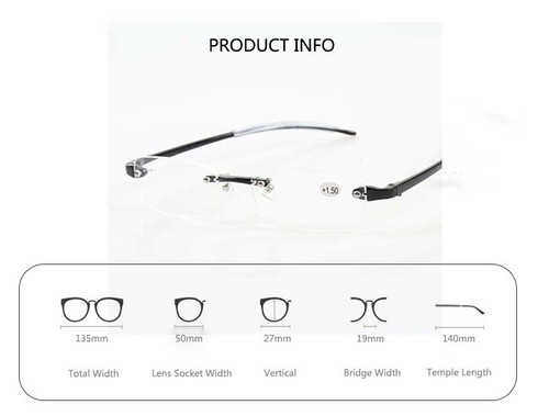 Ultralight TR90 Transparent Clear Rimless Reading Glasses +50 to +400 Magnifier - Picture 8 of 8