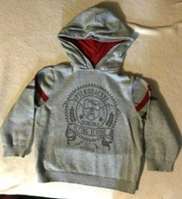 Boys Greendog Size 5 Gray Red Long Sleeve Hooded 'Prehistoric' Sweater Top SL