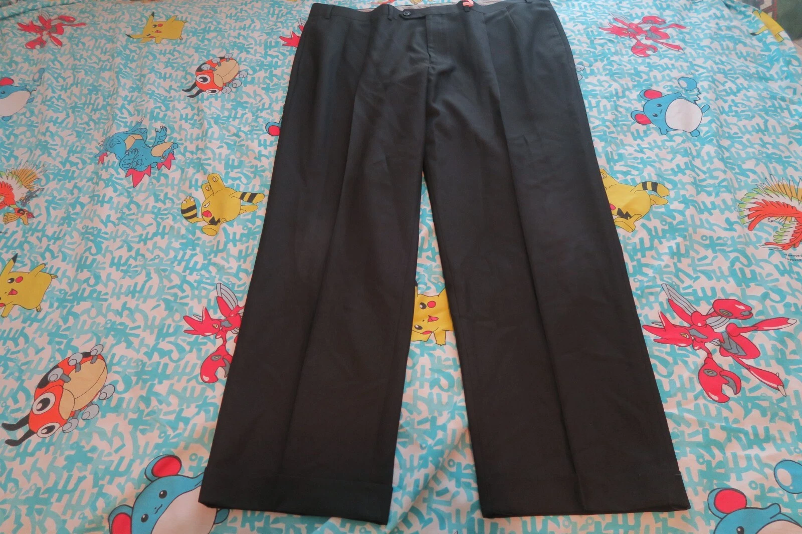 Lauren Ralph Lauren Mens Dress Pants Black Polyester Pleated Trousers 42x30.5