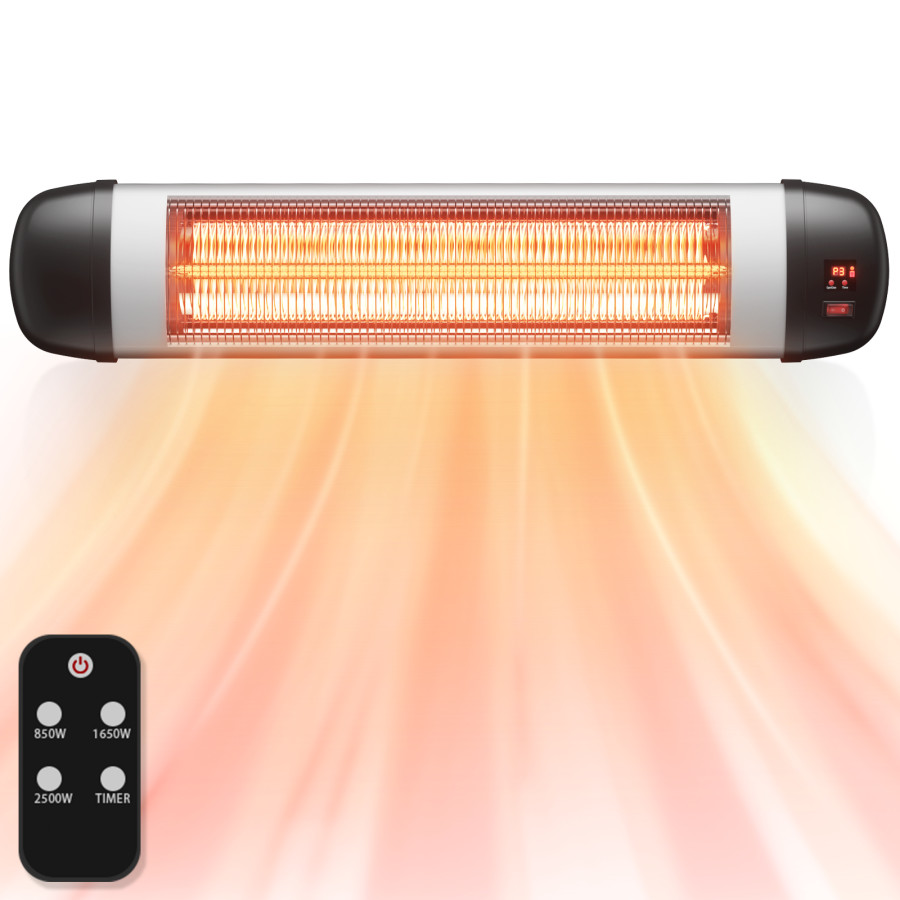 Calefacción Infrarroja 2500W Mando a Distancia Patio Calefacción Eléctrica Exterior 3 Niveles de Calefacción