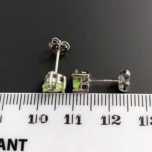 Green Peridot 2.50Ct Heart Cut Lab Created Stud Earrings 14k White Gold Plated - Picture 4 of 9
