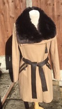 Via Spiga Us 8 Petite / Uk 12 Camel Brown Wool Blend Faux Fur Neck Coat. R