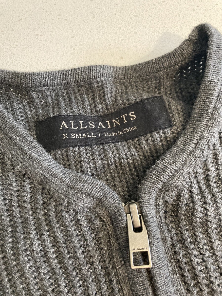 Allsaints Mens grey Knit Cardigan Size x Small grey Zip Up Jumper metz  cardigan