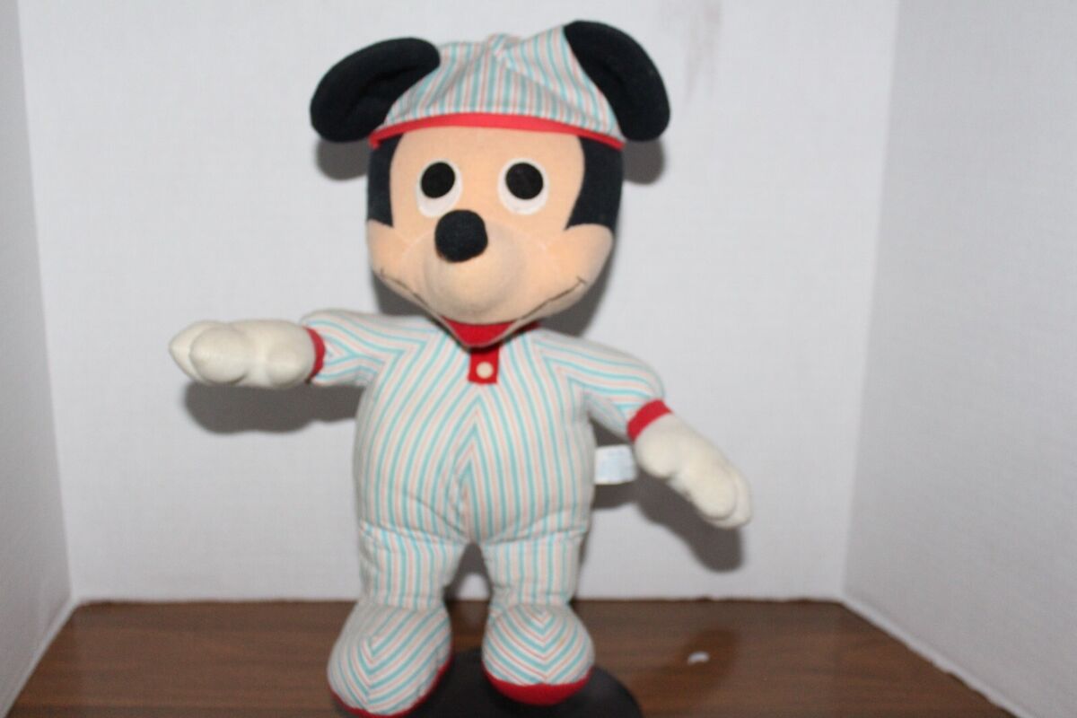 Vintage Disney Baby Mickey Mouse Plush Striped PJs Sleep Cap