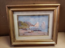 Quadro - Dipinto - Olio Su Tela - Marina Capri - Faraglioni E Barche - Firmato