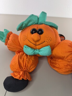 Vtg Parachute Plush MR Pumpkin Man Nylon Shelf Sitter Joelson Indus 1995 15X19''