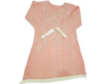 Women Kurta Pakistani Indian Kurti Pink With Beautiful Flowers Embroidery