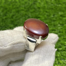 Yemeni Aqeeq Ring For Men, Carnelian Ring With Sterling Silver 925 Natural Agate
